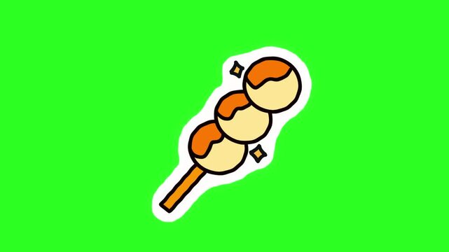 4K motion graphics animation of takoyaki sticker on chroma key green screen background.
