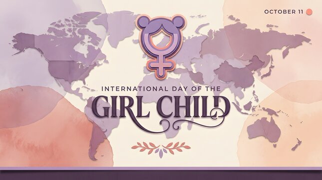 International day of the girl child illustration with world map background