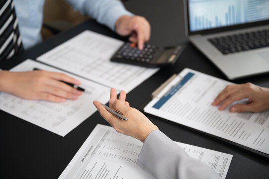 Finance Investment consultant analyze data insight and financial planning strategy for investment portfolio growth.