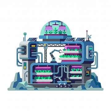 Futuristic Space Greenhouse Hydroponic Farm Illustration