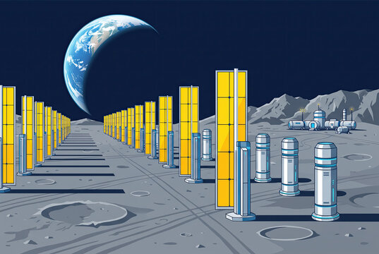 Lunar Base Solar Panel Array Farm on the Moon Illustration