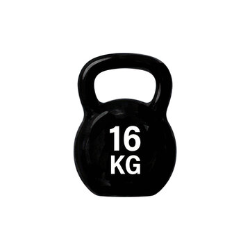 Matte black sixteen kilogram kettlebell for fitness and training.