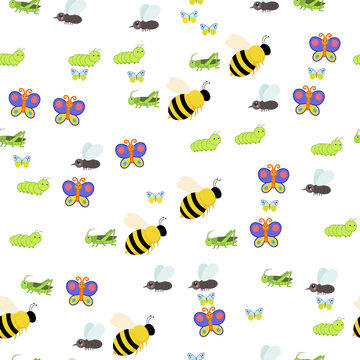 Cartoon insects seamless pattern