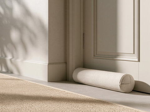 Fabric draft stopper along the bottom of a closed door
