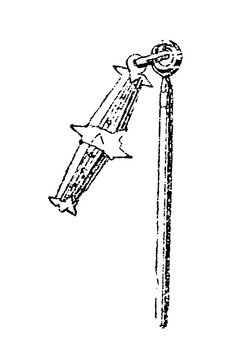 Flail, weapon with a striking head attached to a handle by a chain or hinge, old vintage illustration, 1897