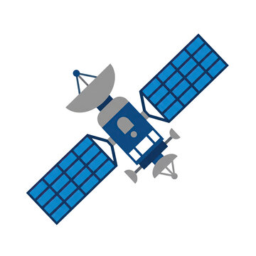 Isolated Blue Space Satellite With Solar Panels And Dish