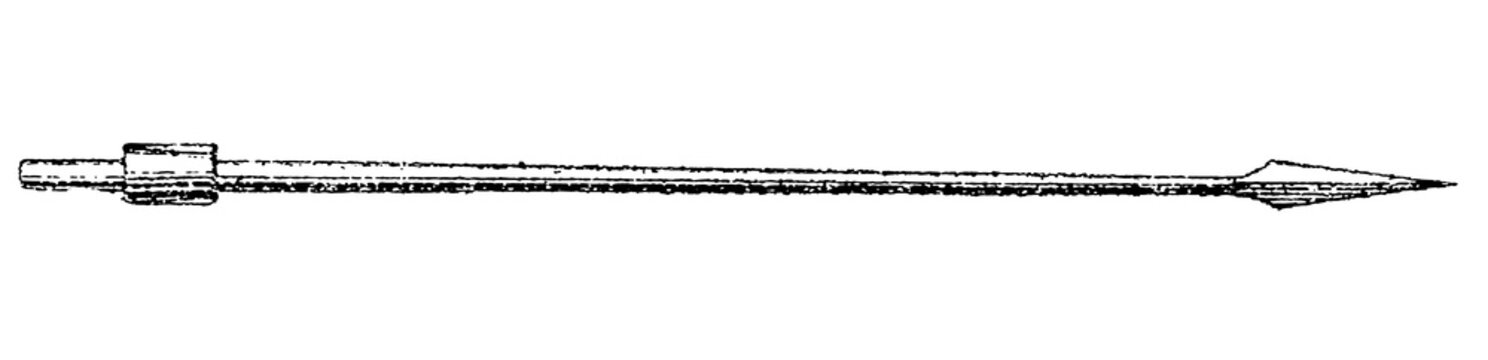 Pilum, ancient Roman throwing spear with a long iron shank and pyramidal head, old vintage illustration, 1897