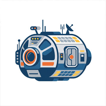 Isolated Blue Spacecraft Pod With Hatch And Solar Panels
