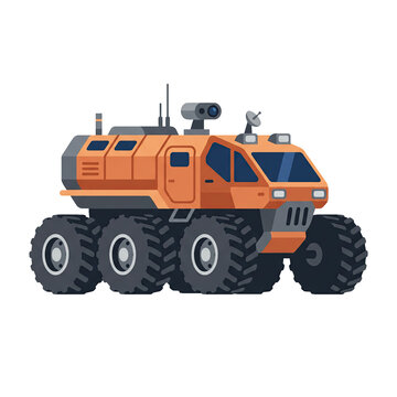 Isolated Orange Sci-Fi Exploration Rover With Large Wheels