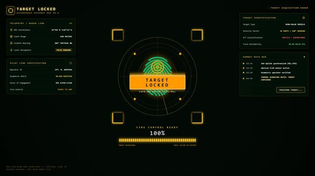 Tactical Radar Target Lock and Armed Defense HUD Interface Animation
