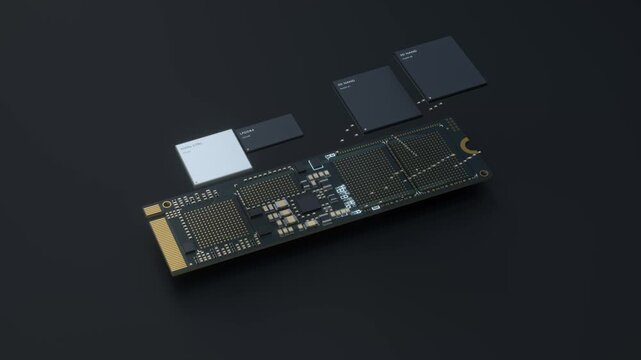 Solid state drive chip suspension assembly rendering animation