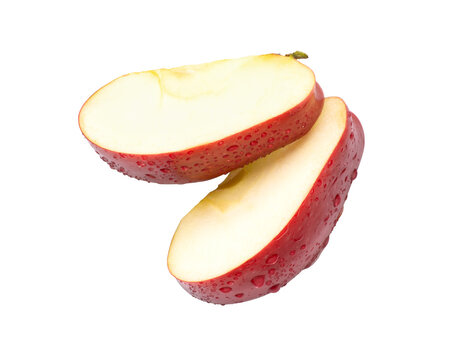 Red apple slice on transparent background.