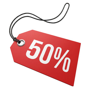  Red 50 Percent Discount Sale Price Tag Isolated on Black Background