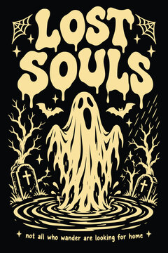 Haunting lost souls ghost illustration for Halloween horror posters