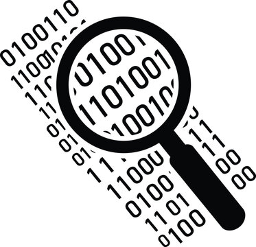 magnifying glass binary code search data vector silhouette icon graphic element isolated on white background
