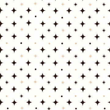 Minimalist 1950s Starburst Sparkles Pattern Tile, Dark Brown Celestial Textile