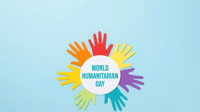 World humanitarian day concept with colorful paper hands