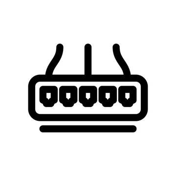 Network switch line icon network switch with five ports and cables