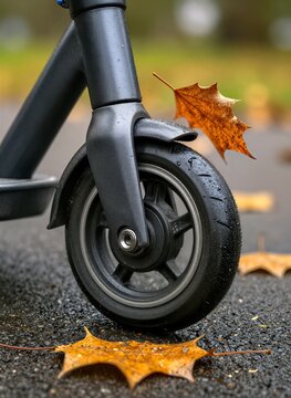 Captures Close View Of Black Bicycle Wheel Specifically Rear In Focus Attached To Frame Tire Adorned With Water Droplets Suggesting