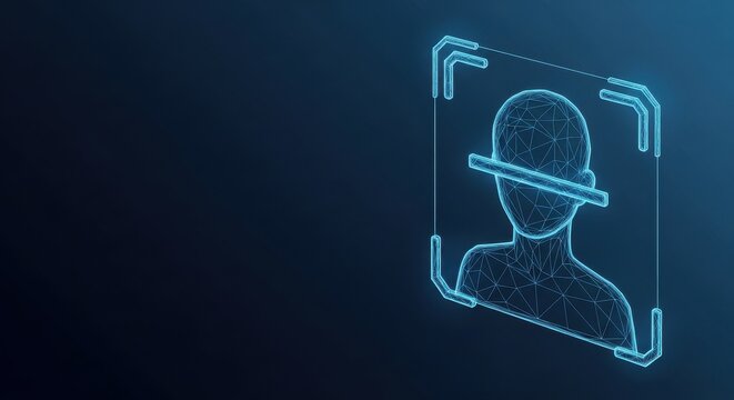 Digital face recognition system scans a human silhouette for biometric identification and security purposes