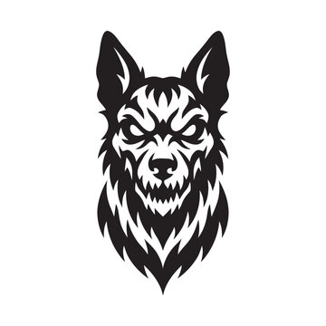 Ferocious black and white wolf head vector illustration for branding and fierce animal designs
