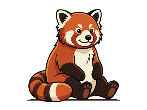 Cute sitting red panda cartoon illustration smiling for children design