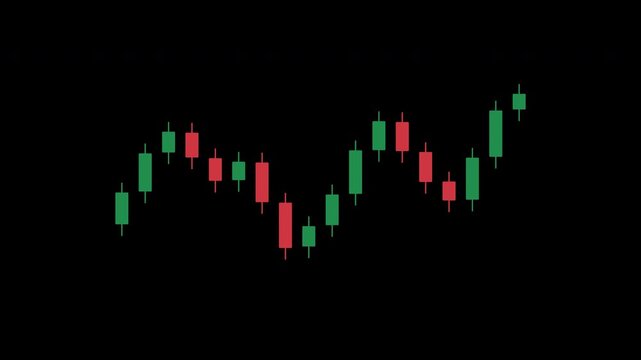 Stock market candlestick chart showing uptrend and downtrend, financial graph