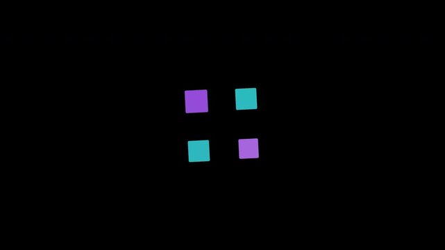 Abstract geometric shapes with purple and turquoise colors on a black background.