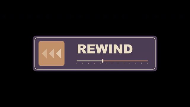 Retro audio player control button for rewind function on black background.