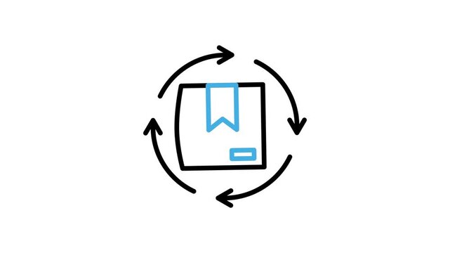 Package box with process, recycle, sync or rotation arrow icon animation. Cardboard, present, gift or product for order, delivery, shipping, packing, productivity animated video loops. Motion graphics
