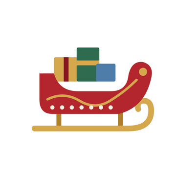Santa sleigh full of gifts, flat vector illustration isolated on transparent background