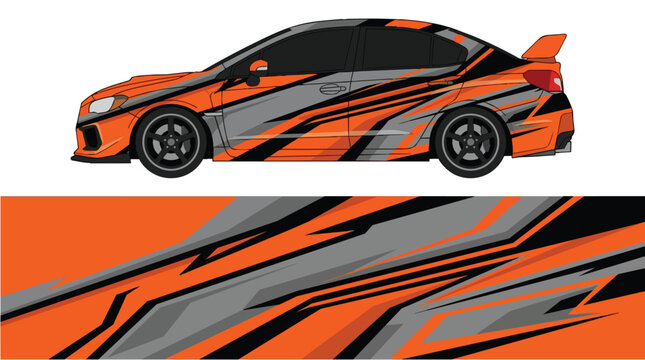 Car Wrap Design with Aggressive Black Orange Racing Livery Decal