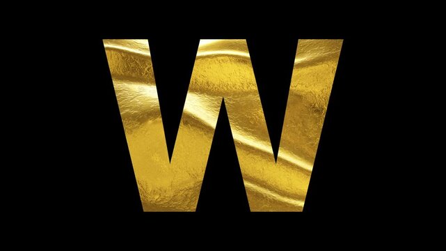 Gold "W" alphabet animation on black background seamless loop. 4k