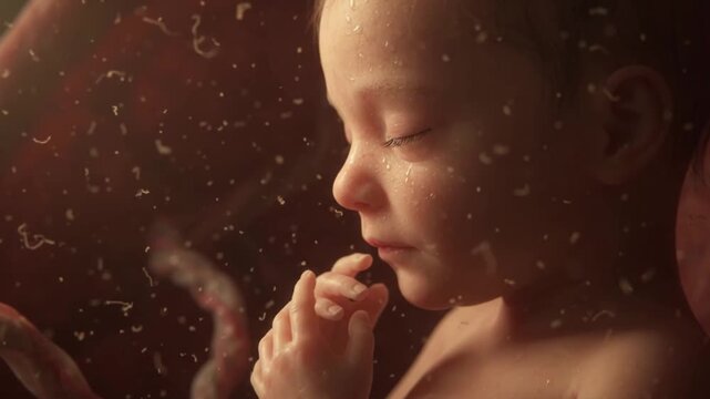Fetal development baby womb close up embryo human life prenatal infant delicate skin peaceful tiny fingers growth anatomy biology healthcare medical pregnancy unborn natural protection soft detail