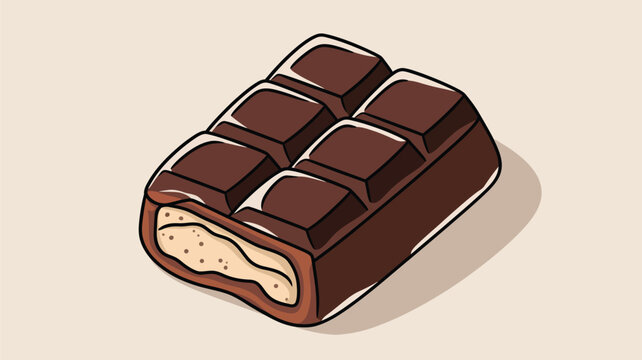 Chocolate bar with open gold foil packaging, cartoon vector illustration of a sweet chocolate treat for confectionery branding, candy packaging and dessert design.