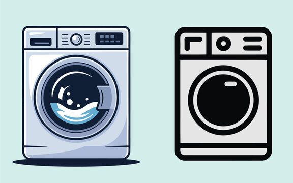 Washing machine icon vector illustration, modern laundry appliance symbol for home cleaning, household services, repair businesses and minimalist logo design.