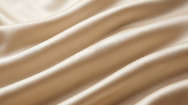 Elegant abstract flowing silk fabric with luxurious natural wavy folds in warm cream and soft gold colors