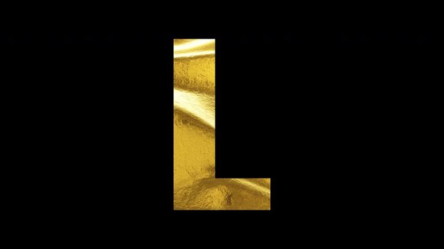 Gold "L" alphabet animation on black background seamless loop. 4k