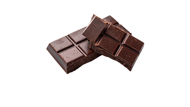 Assortment layout of sweet dark chocolate chunks pieces confectionery pastry dessert isolated on transparent background