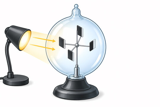 Crookes radiometer black and bright rotating vanes illustration