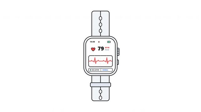 Smartwatch heart rate health fitness monitoring icons on white. 4k