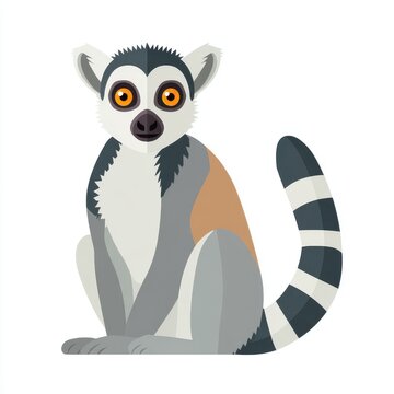 Minimalist Flat Vector Illustration Of A Ring Tailed Lemur Against A Crisp White Background