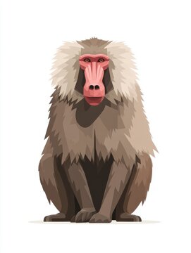 Pixel Art Illustration Of A Hamadryas Baboon Sitting Upright Isolated On A Plain White Background
