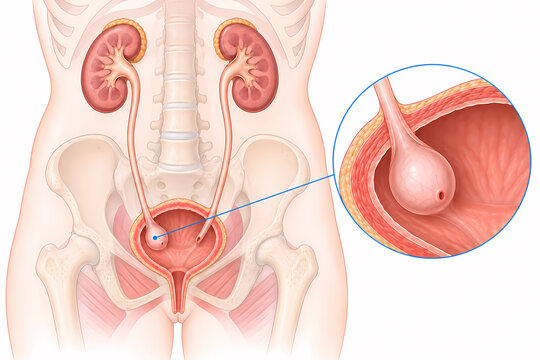 Ureterocele cystic dilation inside the bladder illustration
