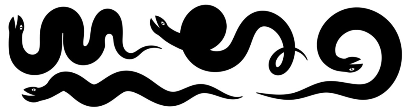 Black snake icon, simple serpent symbol set