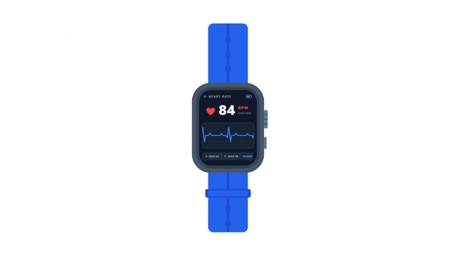 Smartwatch heart rate health fitness tracking on white background. 4k
