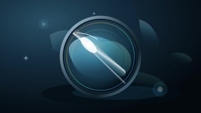 Stylized vector pen tool animation inside a circular design frame
