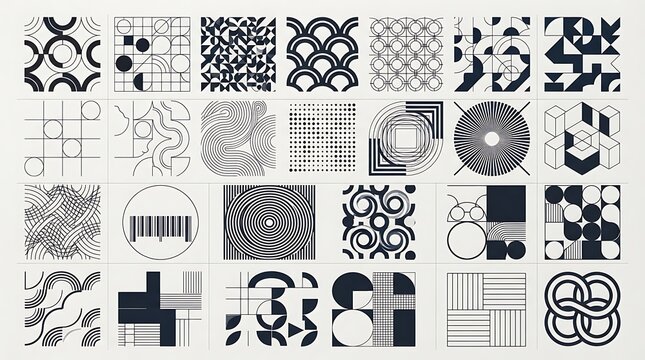 Collection of black and white geometric patterns for modern graphic