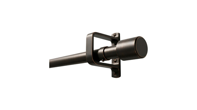 Bronze curtain rod with modern bracket isolated on transparent