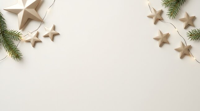 Festive christmas flat lay with decorations on a light neutral background
